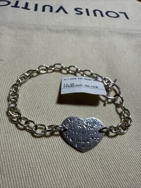 Vintage 925 Sterling Silver I Love You To The Moon And Back Heart Bracelet 7.5”